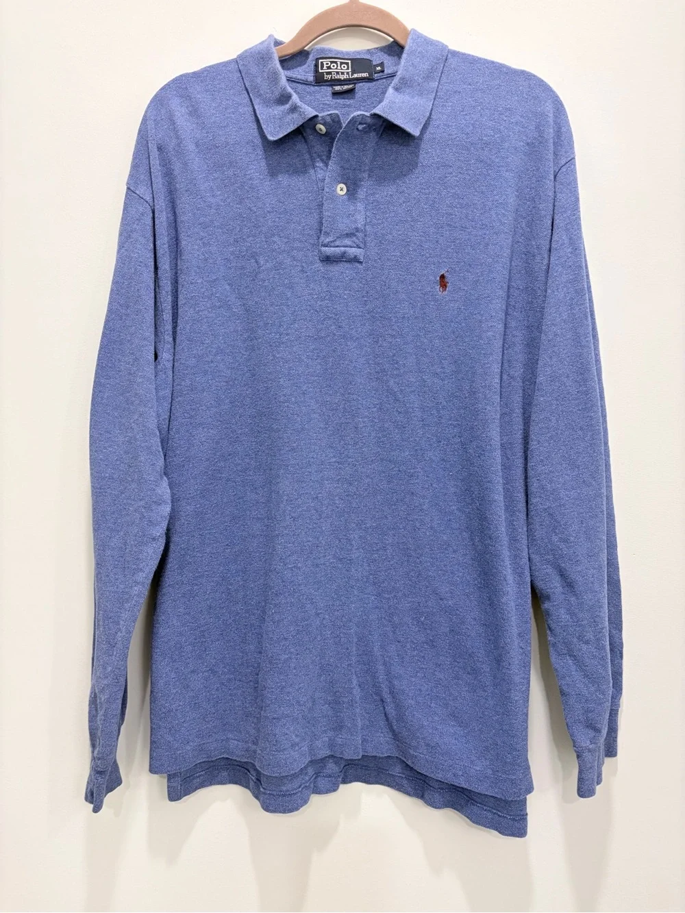 Polo Ralph Lauren Mens XL Blue Heather Long Sleeve Cotton Pony Polo